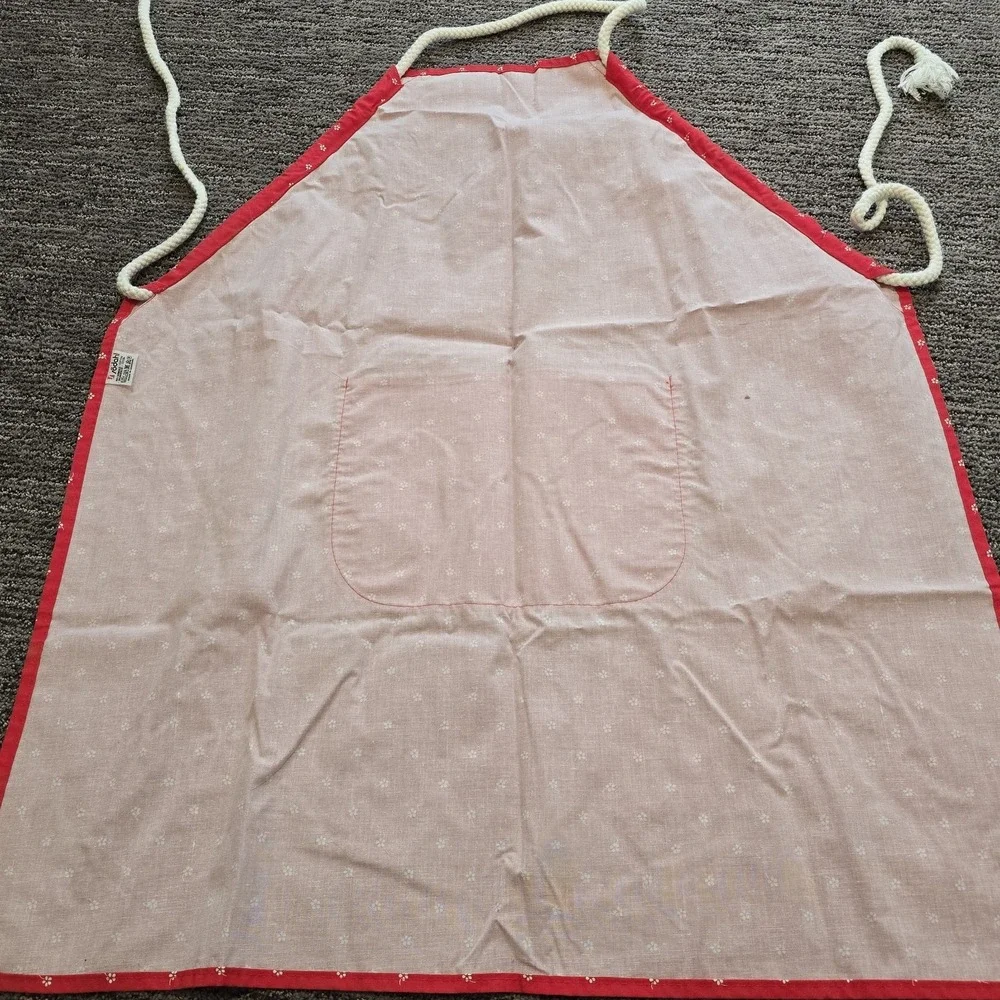 Vintage Sodahl Cottagecore Dotted Floral Red White Kitchen Apron‎ Rope String